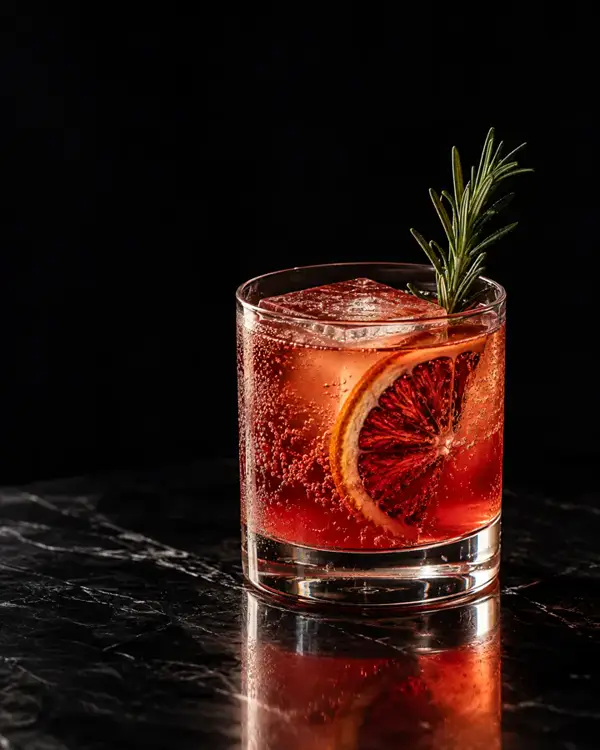 Cocktail photography: A blood-orange cocktail, backlit so it glows.